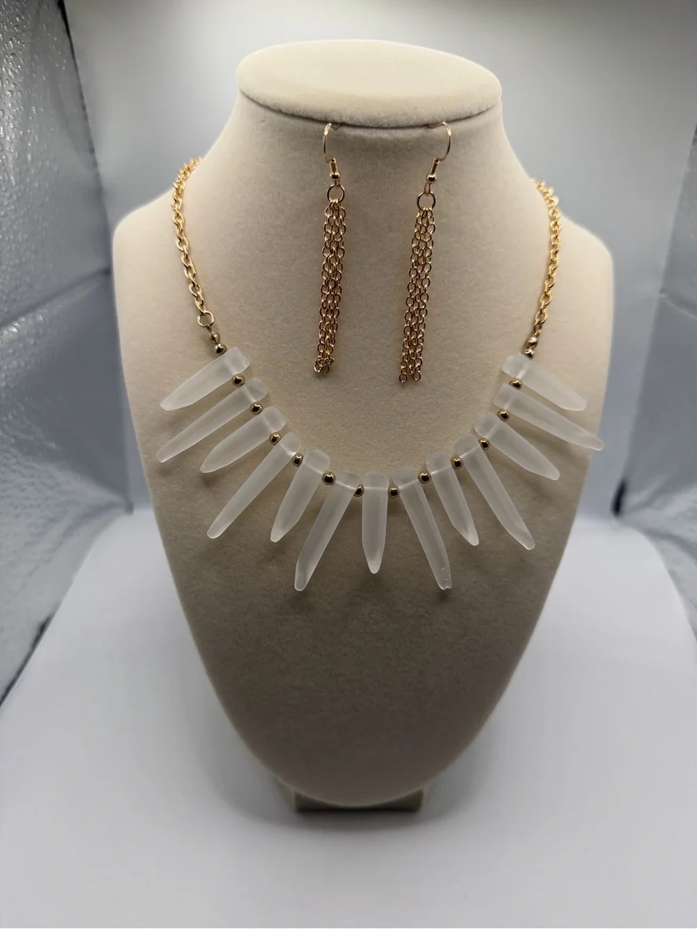 Gold-Tone White Spike Pendant Necklace & Earrings Set
